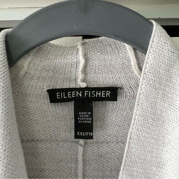 Eileen Fisher Organic Cotton Silk Blend Open Cardigan in White/Grey - Picture 3 of 4
